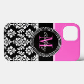 Coques Case-Mate iPhone Chaud rose noir Damask Monogramme (Verso (horizontal))