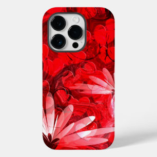 Coque Pour iPhone 14 Pro "Chaud Summer Night" Abstrait Rouge Floral Et Coeu