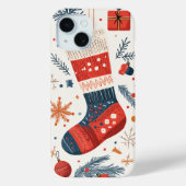 Coques Case-Mate iPhone Chaussette de Noël Rouge Bleu Festive (Verso)
