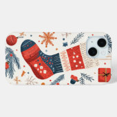 Coques Case-Mate iPhone Chaussette de Noël Rouge Bleu Festive (Verso (horizontal))