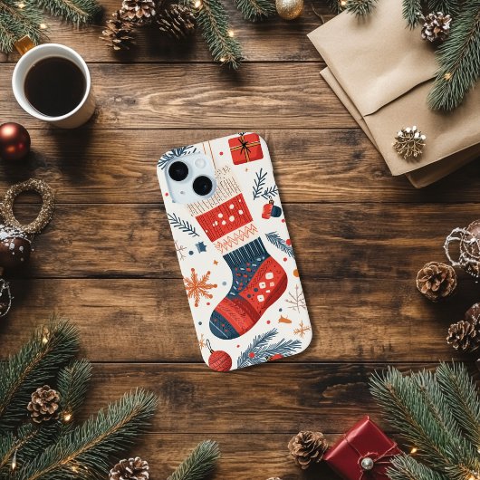 Coques Case-Mate iPhone Chaussette de Noël Rouge Bleu Festive