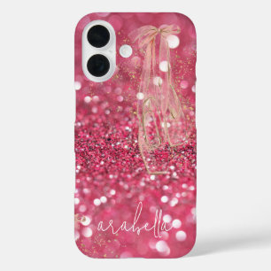 Coques iPhone 16 Chaussures de danse Ballerine en or chic Paillette