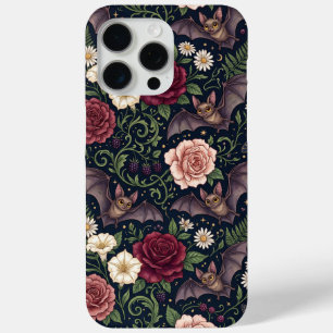 Coque iPhone 15 Pro Max Chauves-souris volant à travers des roses gothique
