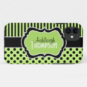 Coques Case-Mate iPhone Chaux personnalisée, noir, pois rayé blanc (Dos (Horizontal))