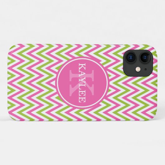 Coques Case-Mate iPhone Chaux rose moderne Vert Chevron & Monogramme (Dos (Horizontal))