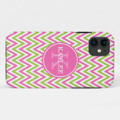 Coques Case-Mate iPhone Chaux rose moderne Vert Chevron & Monogramme (Dos (Horizontal))