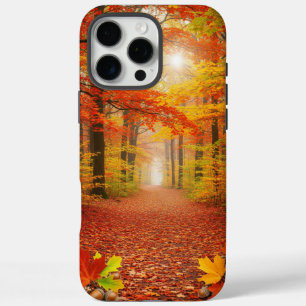 Coques iPhone 16 Pro Max Chemin forestier d'automne chaud avec Feuilles d'o