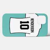 Coques Case-Mate iPhone Chemise de football en blanc avec nom et numéro (Verso (horizontal))