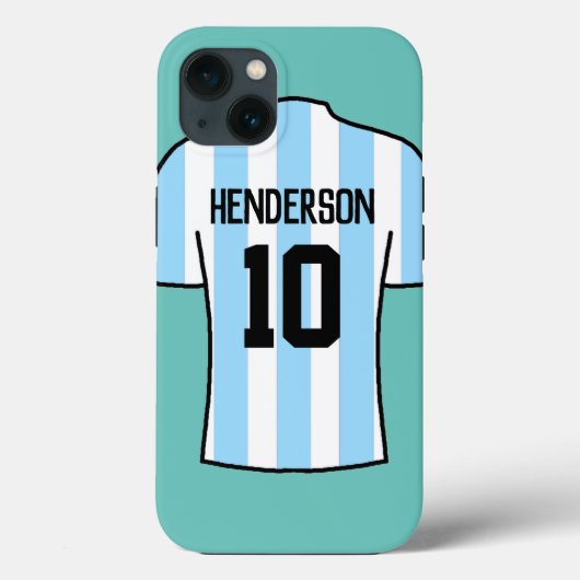 Coques Case-Mate iPhone Chemise de football en bleu clair avec nom et numé (Verso)