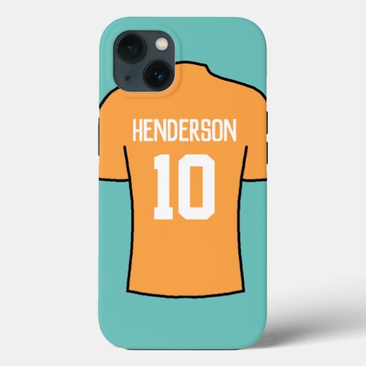 Coques Case-Mate iPhone Chemise de football en orange avec nom et numéro (Verso)
