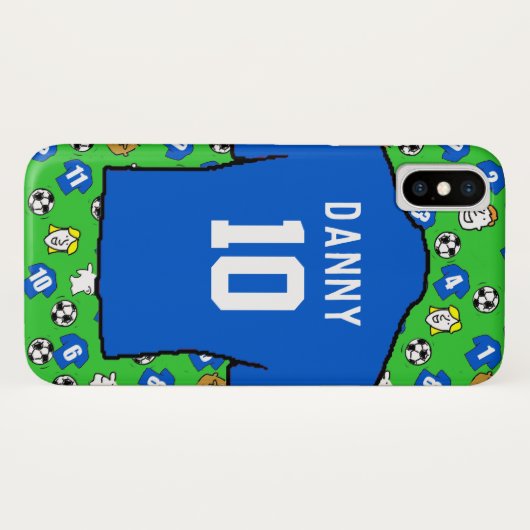 Coques Case-Mate iPhone Chemises De Football Bleu Design. (Dos (Horizontal))