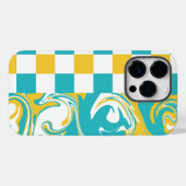 Coques Case-Mate iPhone Chèques et permules en Turquoise, Jaune et Blanc (Verso (horizontal))