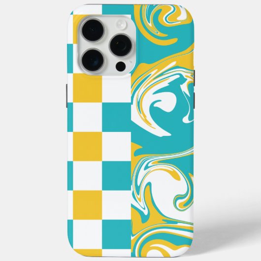 Coques Case-Mate iPhone Chèques et permules en Turquoise, Jaune et Blanc (Verso)