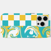 Coques Case-Mate iPhone Chèques et permules en Turquoise, Jaune et Blanc (Verso (horizontal))