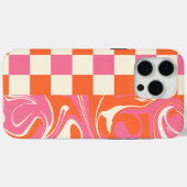 Coques Case-Mate iPhone Chèques et tourbillons - rose, orange et crème (Verso (horizontal))