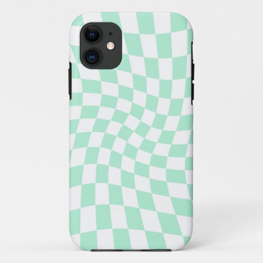 Coques Case-Mate iPhone Chèques Retro Pastel Mint Green Chèques Warped Che (Dos)