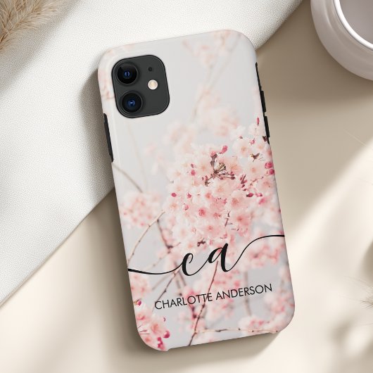 Coques Case-Mate iPhone Cherry Blossom Monogramme Élégant Personnalisé