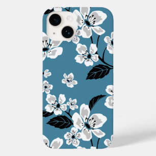COQUE POUR iPhone 14 CHERRY BLOSSOM - SAKURA (BLEU FUMEUR)