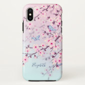 Coques Case-Mate iPhone Cherry Blossoms Paysage rose Turquoise Monogramme (Dos)