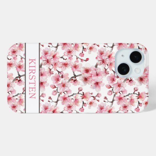 Coques Case-Mate iPhone Cherry Blossoms Sakura Pattern Monogrammed (Verso (horizontal))
