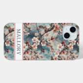 Coques Case-Mate iPhone Cherry Blossoms Teal Sakura Print Monogrammed (Verso (horizontal))