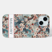 Coques Case-Mate iPhone Cherry Blossoms Teal Sakura Print Monogrammed (Verso (horizontal))