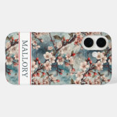 Coques Case-Mate iPhone Cherry Blossoms Teal Sakura Print Monogrammed (Verso (horizontal))