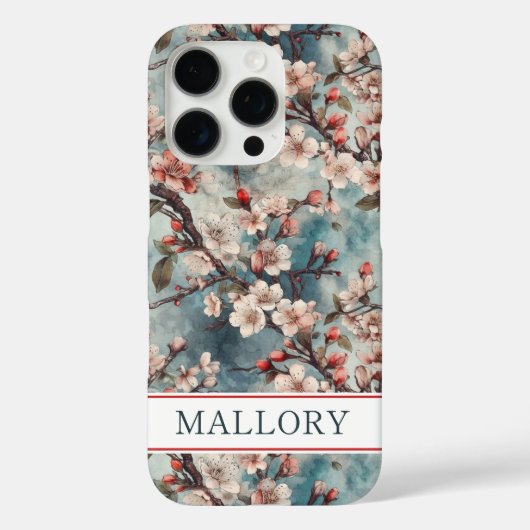 Coques Case-Mate iPhone Cherry Blossoms Teal Sakura Print Monogrammed (Verso)