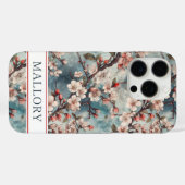 Coques Case-Mate iPhone Cherry Blossoms Teal Sakura Print Monogrammed (Verso (horizontal))