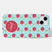 Coques Case-Mate iPhone Cherry et bleu Polka Motif personnalisé (Verso (horizontal))