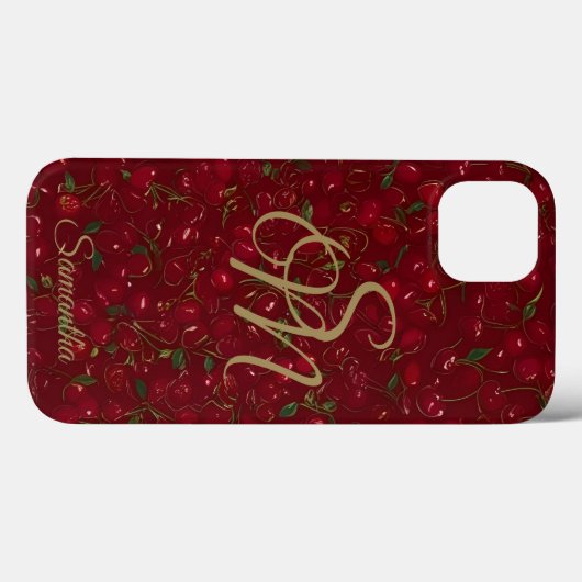 Coques Case-Mate iPhone Cherry Luxe avec nom et monogramme (Verso (horizontal))