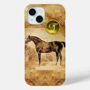 COQUE POUR iPhone 15 CHEVAL ANGLAIS EN MONOGRAMME DE PARCHEMENT BROWN S