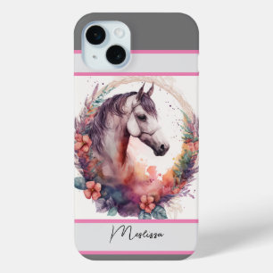 Coque iPhone 15 Mini Cheval aquarelle