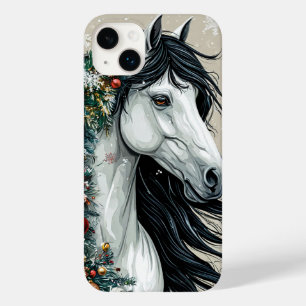 Coque Pour iPhone 14 Plus Cheval blanc avec arbre de noël