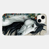 Coques Case-Mate iPhone Cheval blanc avec arbre de noël (Verso (horizontal))