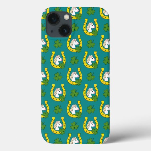 Coques Case-Mate iPhone Cheval blanc avec fer à cheval doré, motif trèfle (Verso)