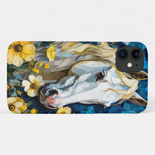 Coques Case-Mate iPhone Cheval blanc et fleurs (Dos (Horizontal))