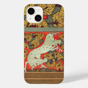 Coque Pour iPhone 14 CHEVAL BLANC RAMPANT, ARBRES EN BOIS Art Nouveau