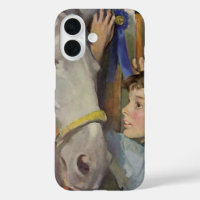Cheval de course vintage, gagnant du ruban bleu av