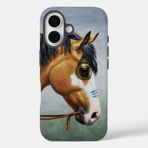 Coques iPhone 16 Cheval de guerre amérindien Buckskin Pinto