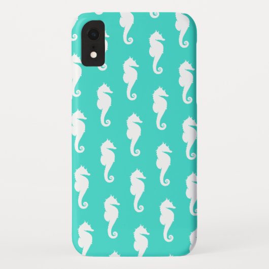 Coques Case-Mate iPhone Cheval de mer blanc sur Turquoise (Dos)