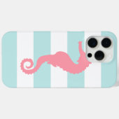 Coques Case-Mate iPhone Cheval de mer rose sur les rayures de menthe (Verso (horizontal))