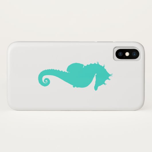 Coques Case-Mate iPhone Cheval de mer Turquoise en Blanc (Dos (Horizontal))