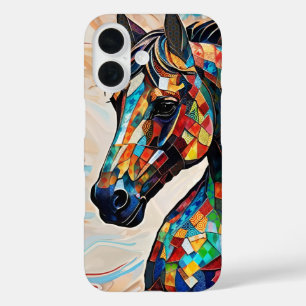 Coques iPhone 16 Cheval de mosaïque en verre à plusieurs couleurs 1