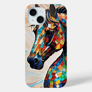 Coque Pour iPhone 15 Cheval de mosaïque en verre à plusieurs couleurs 1