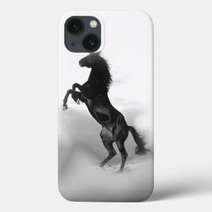 iPhone 13 Coque Cheval d'élevage blanc noir Silhouette