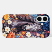 Coques Case-Mate iPhone Cheval d'étalon noir en fleurs couverture arrière  (Verso (horizontal))