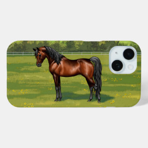 Coque Pour iPhone 15 Cheval égyptien arabe de Dark Bay dans les pâturag