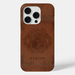 Coque iPhone 15 Pro Cheval encadré en cuir de sourcil vintage