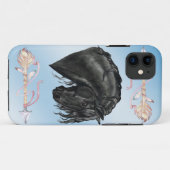 Coques Case-Mate iPhone Cheval frison d'aquarelle noire sur le bleu de (Dos (Horizontal))